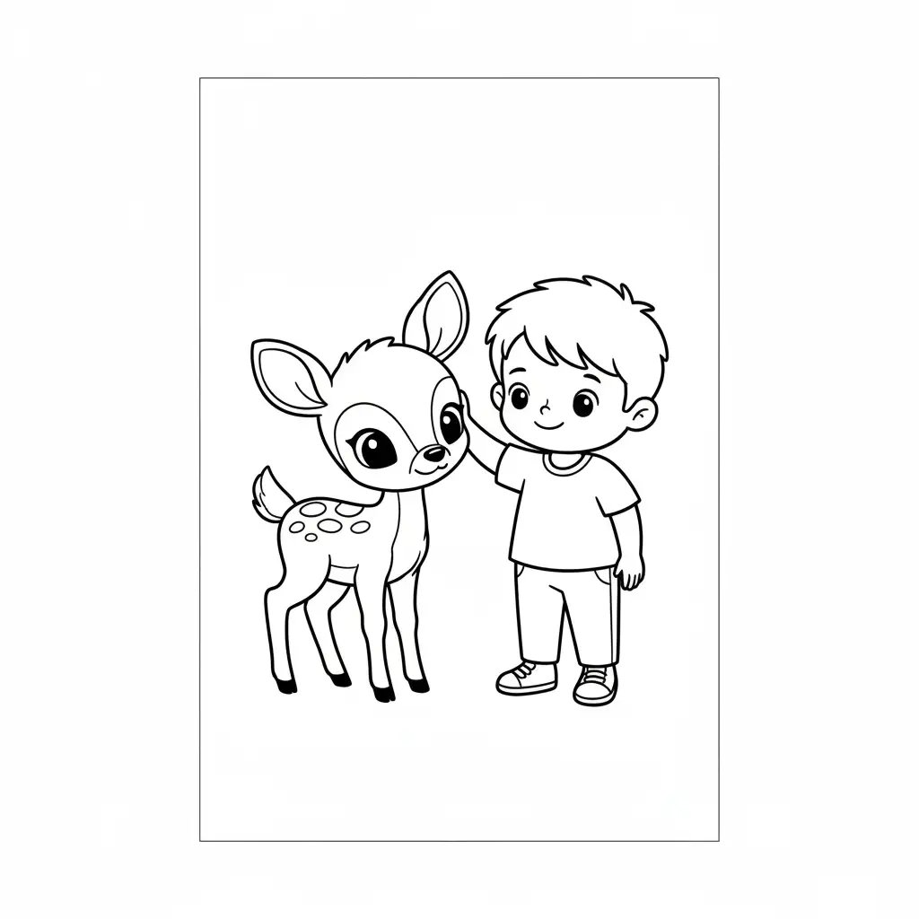 a kids playing with deer