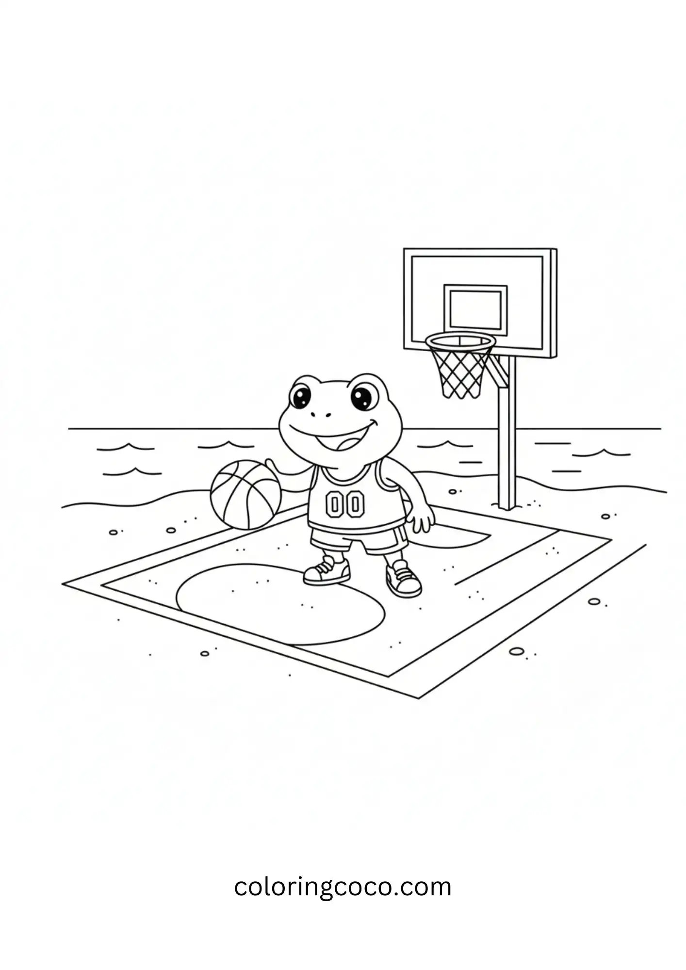 Frog Playing Beach Basketball