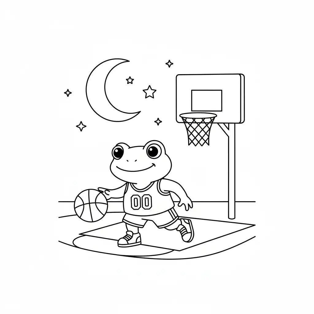 Frog Playing Night Basketball
