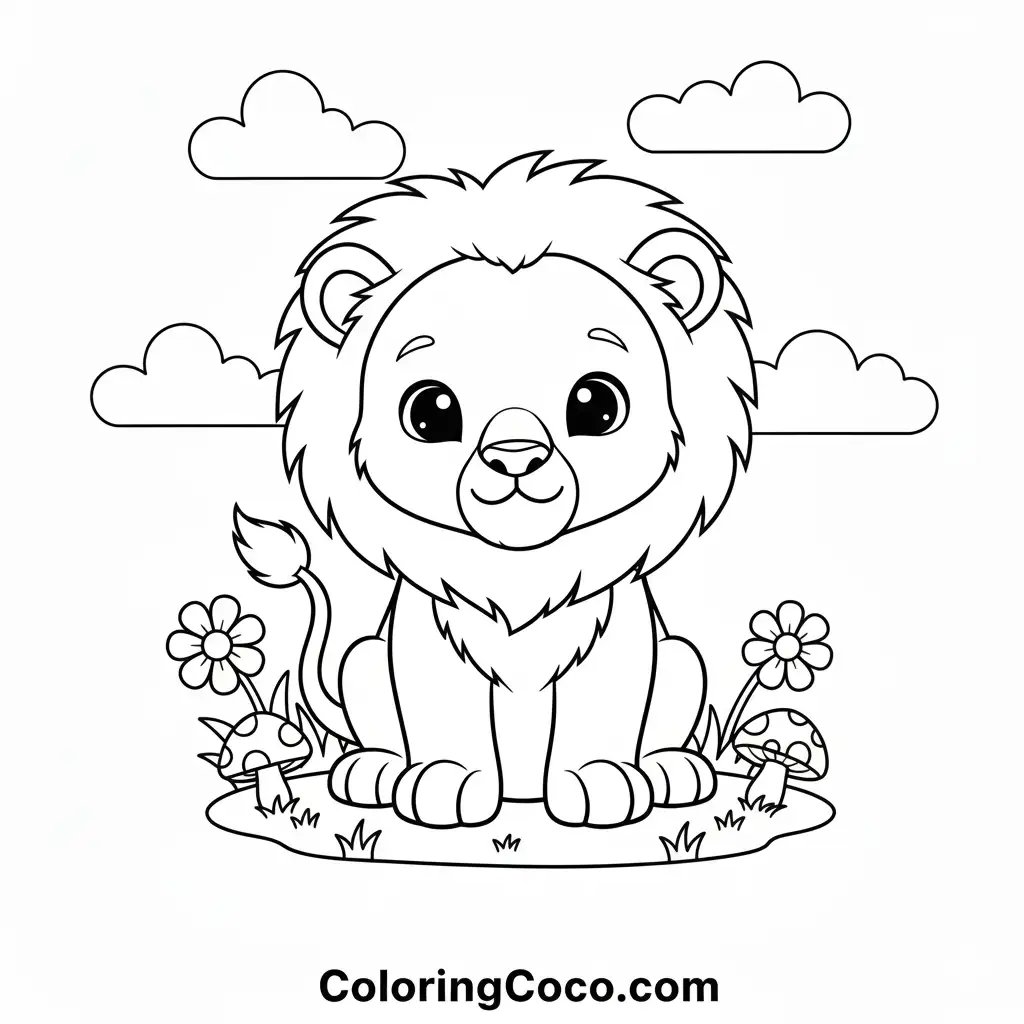 Sitting lion under cloud